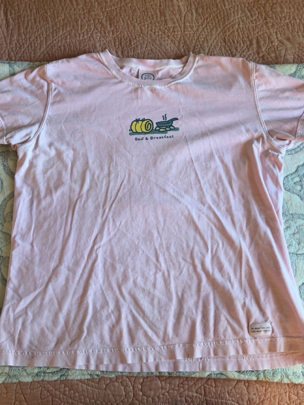 Life Is Good Pink Graphic Tee with Breakfast Motif